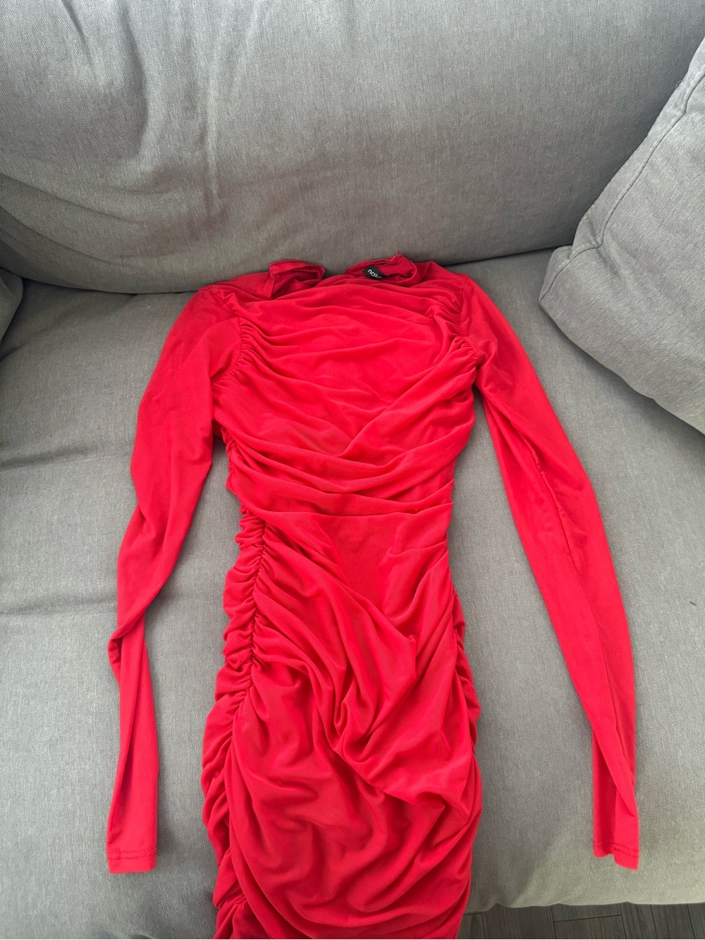 naked wardrobe Red Ruched Long-Sleeve Mini Dress